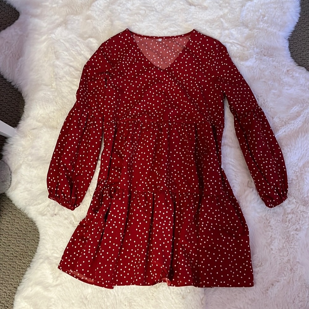 red and white polkadotted dress